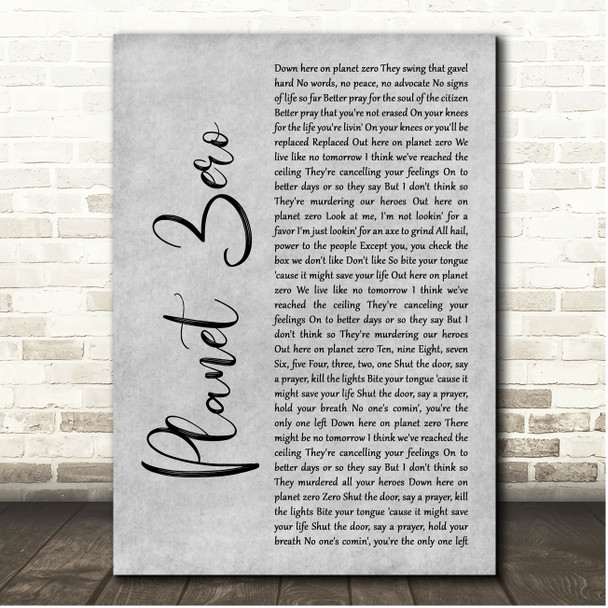 Shinedown Planet Zero Grey Rustic Script Song Lyric Print