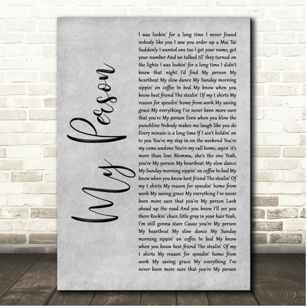 Spencer Crandall My Person Grey Rustic Script Song Lyric Print