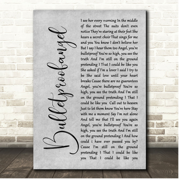 The Goo Goo Dolls Bulletproofangel Grey Rustic Script Song Lyric Print