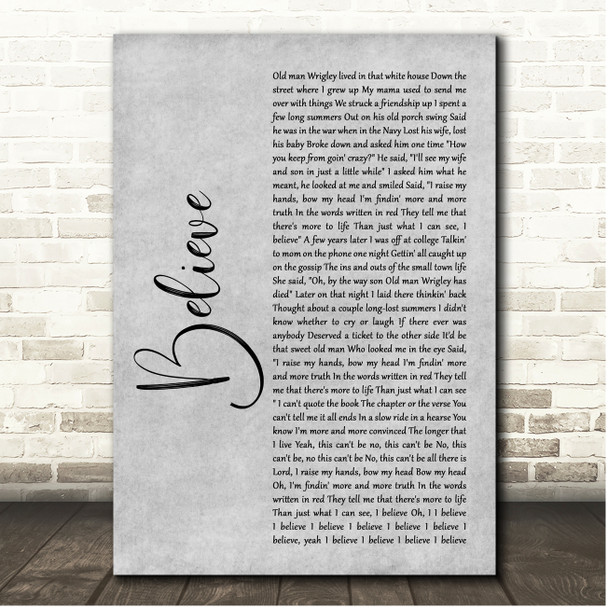 Brooks & Dunn Believe Grey Rustic Script Song Lyric Print