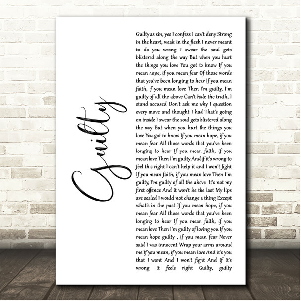 Def Leppard Guilty White Script Song Lyric Print