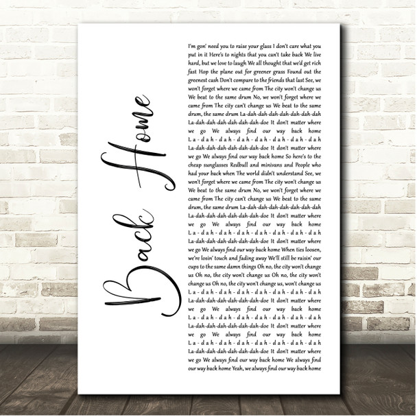 Andy Grammer Back Home White Script Song Lyric Print