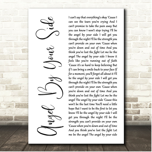 Francesca Battistelli Angel By Your Side White Script Song Lyric Print