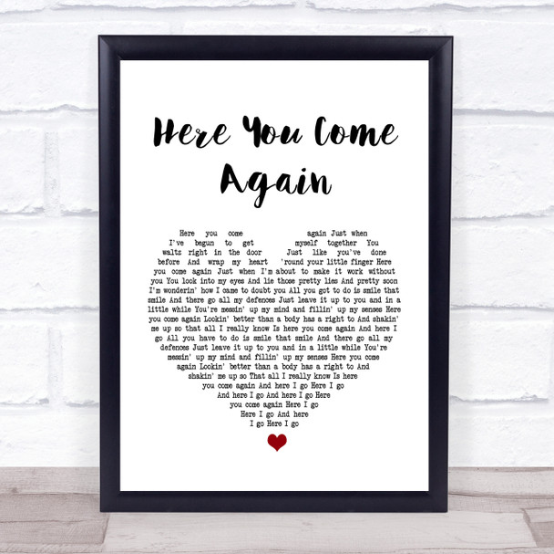 Dolly Parton Here You Come Again White Heart Song Lyric Music Wall Art Print