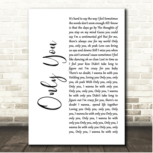 Jody Watley Only You White Script Song Lyric Print