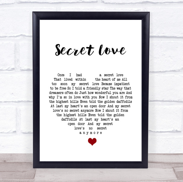 Doris Day Secret Love White Heart Song Lyric Music Wall Art Print