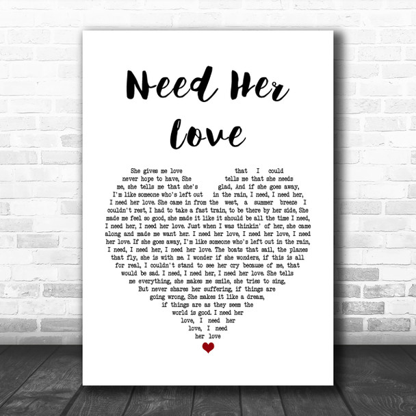 Electric Light Orchestra Need Her Love White Heart Song Lyric Music Wall Art Print