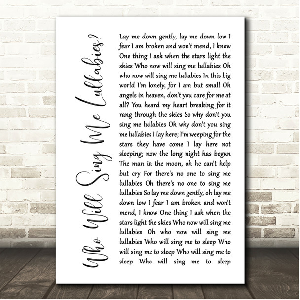 Kate Rusby Who Will Sing Me Lullabies White Script Song Lyric Print