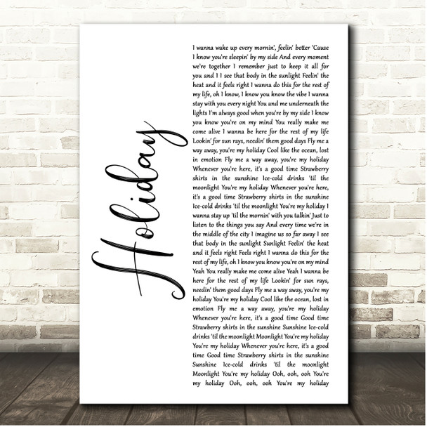 KSI Holiday White Script Song Lyric Print