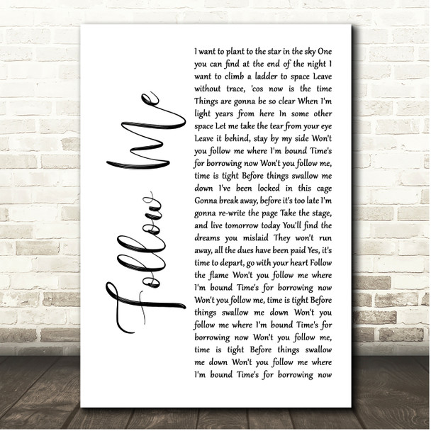 Rory Gallagher Follow Me White Script Song Lyric Print