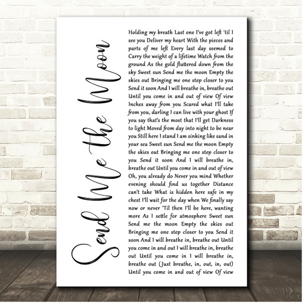 Sara Bareilles Send Me the Moon White Script Song Lyric Print