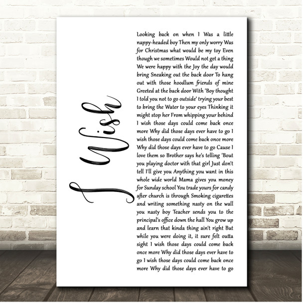 Stevie Wonder I Wish White Script Song Lyric Print