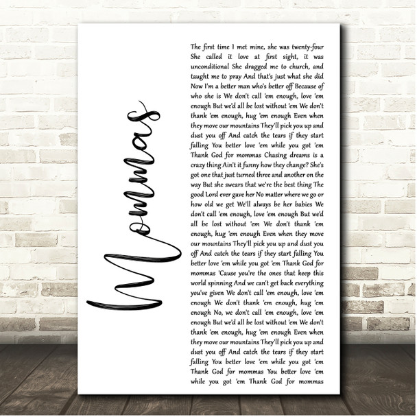 The Swon Brothers Mommas White Script Song Lyric Print