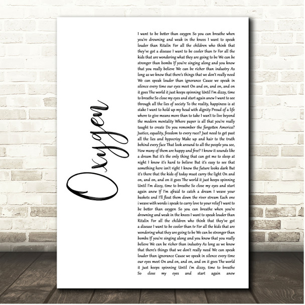 Willie Nelson Oxygen White Script Song Lyric Print