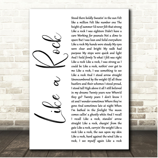 Bob Seger Like a Rock White Script Song Lyric Print