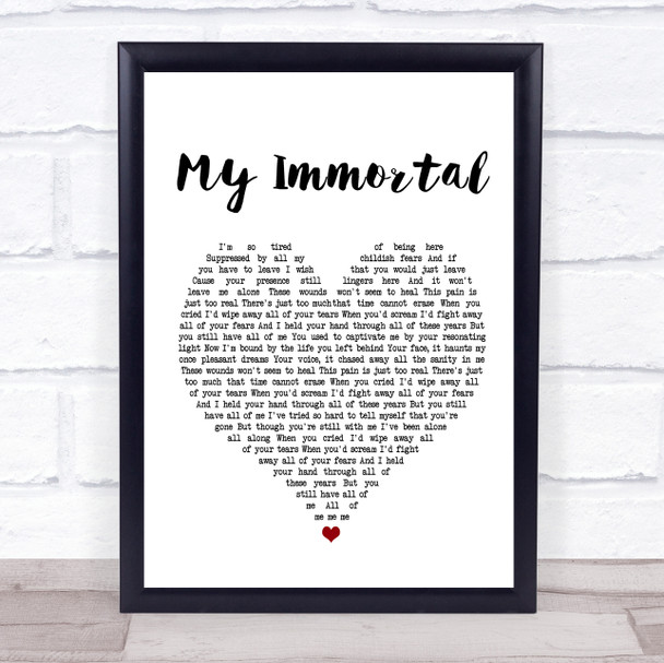 Evanescence My Immortal White Heart Song Lyric Music Wall Art Print