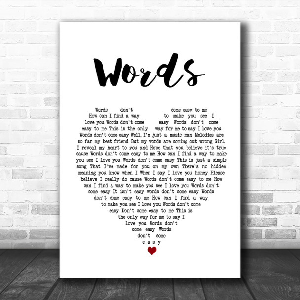 F.R. David Words White Heart Song Lyric Music Wall Art Print