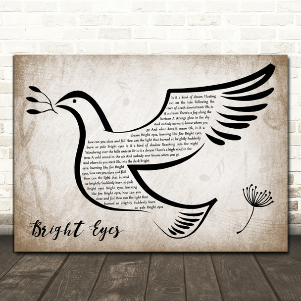 Art Garfunkel Bright Eyes Vintage Dove Bird Song Lyric Print