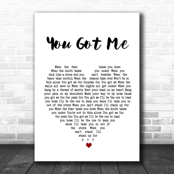 Gavin DeGraw You Got Me White Heart Song Lyric Music Wall Art Print