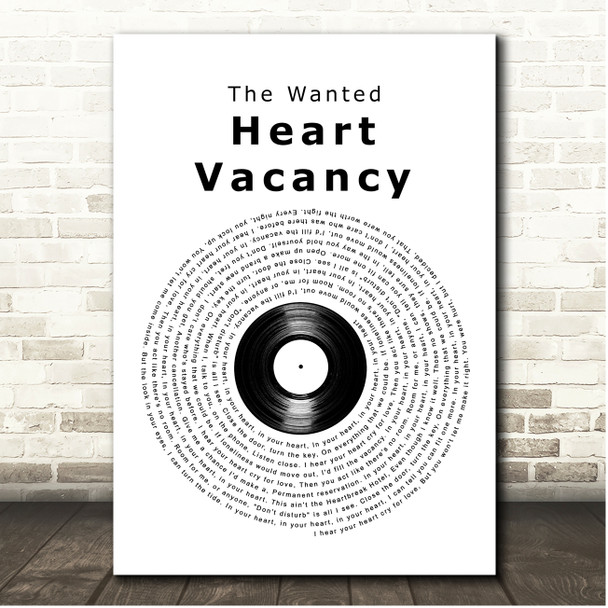 The Wanted Heart Vacancy Vinyl Record Song Lyric Print