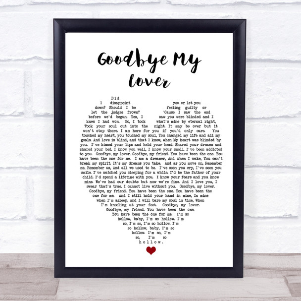 Goodbye My Lover James Blunt Song Lyric Heart Music Wall Art Print