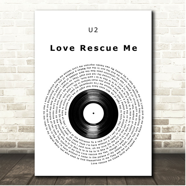 U2 Love Rescue Me Vinyl Record Song Lyric Print