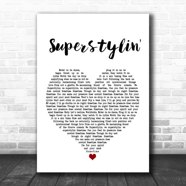 Groove Armada Superstylin White Heart Song Lyric Music Wall Art