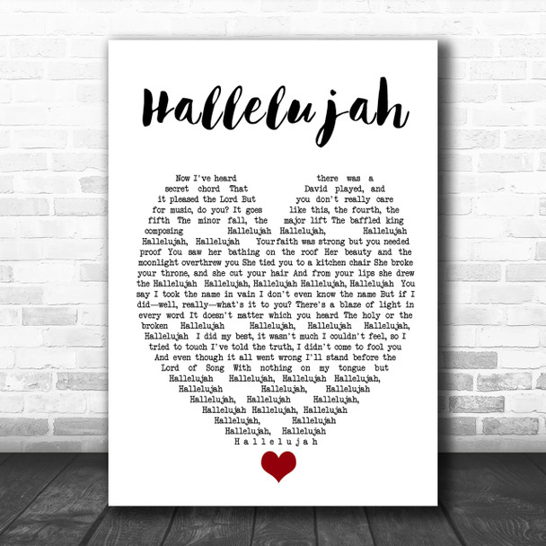 Hallelujah Leonard Cohen Song Lyric Heart Music Wall Art Print