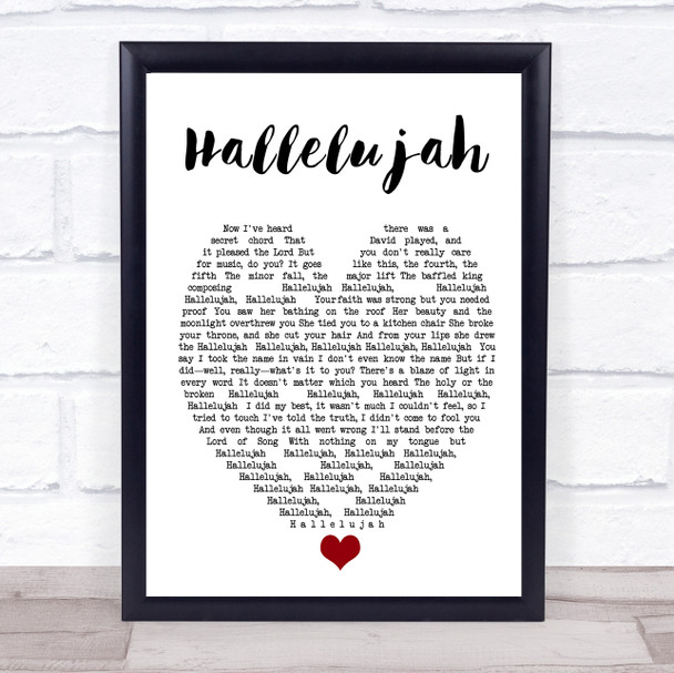 Hallelujah Leonard Cohen Song Lyric Heart Music Wall Art Print