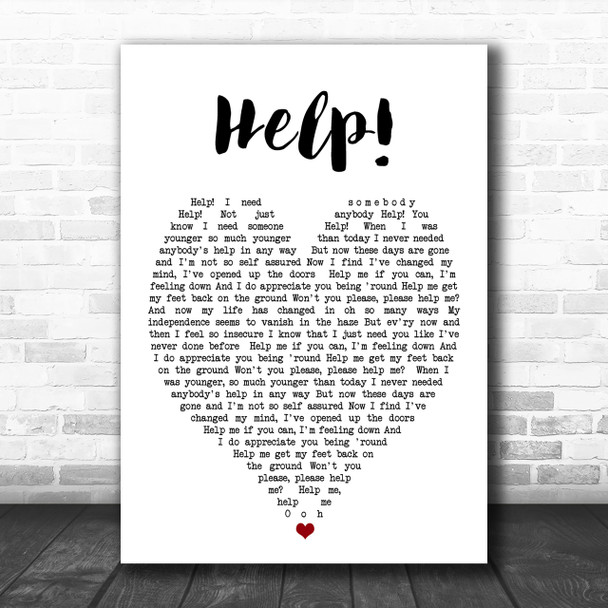 Help The Beatles Song Lyric Heart Music Wall Art Print