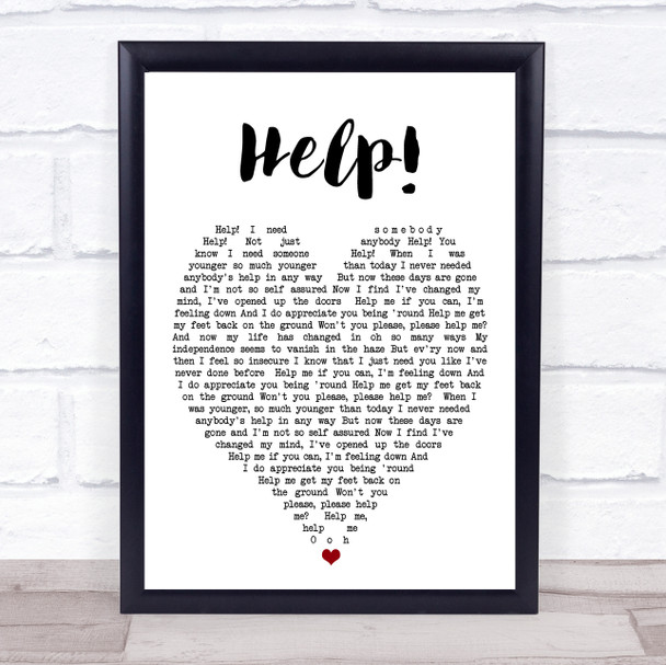 Help The Beatles Song Lyric Heart Music Wall Art Print