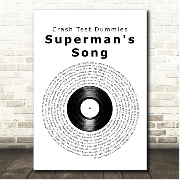 Crash Test Dummies Superman's Song Vinyl Record Song Lyric Print