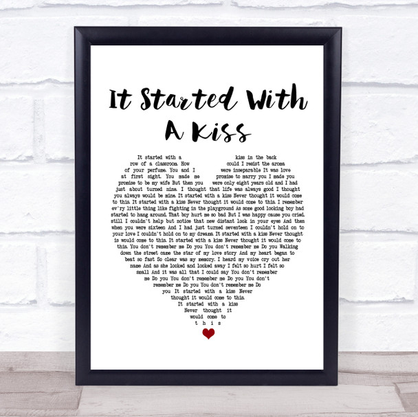 Hot Chocolate It Started With A Kiss White Heart Song Lyric Music Wall Art Print