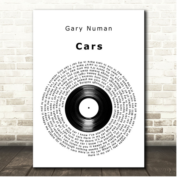 Gary Numan Cars Vinyl Record Song Lyric Print