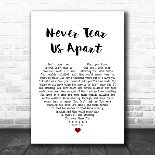 INXS Never Tear Us Apart White Heart Song Lyric Music Wall Art Print