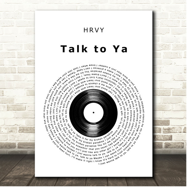 HRVY Talk to Ya Vinyl Record Song Lyric Print