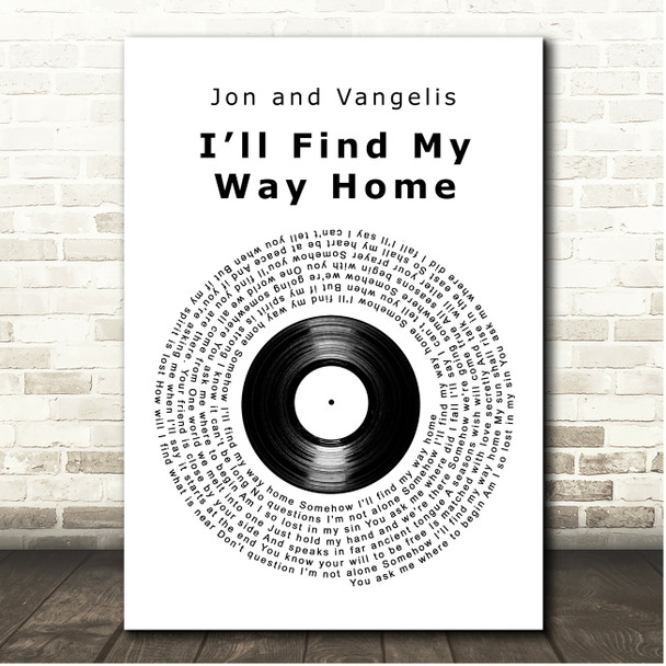 Jon and Vangelis I'll Find My Way Home Vinyl Record Song Lyric Print