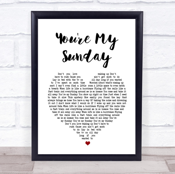 Jessica Simpson You're My Sunday White Heart Song Lyric Music Wall Art Print