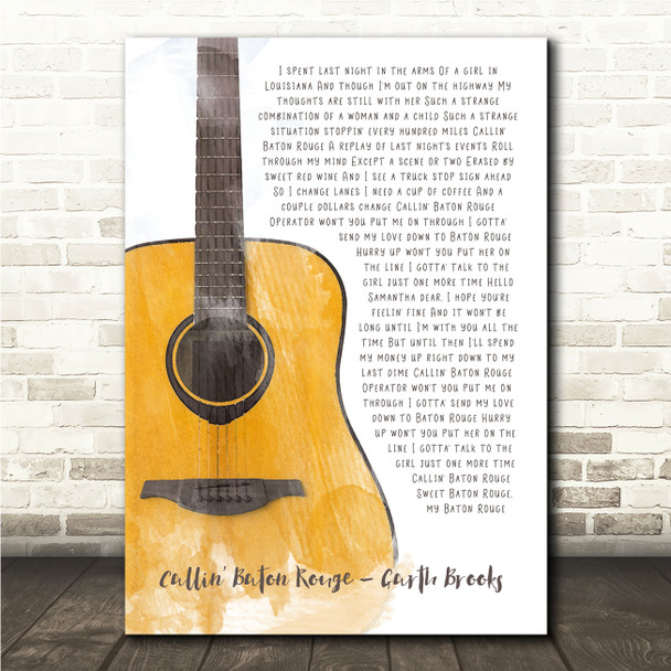 Garth Brooks Callin' Baton Rouge Acoustic Guitar Watercolour Song Lyric Print
