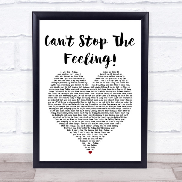 Justin Timberlake Can't Stop The Feeling! White Heart Song Lyric Music Wall Art Print