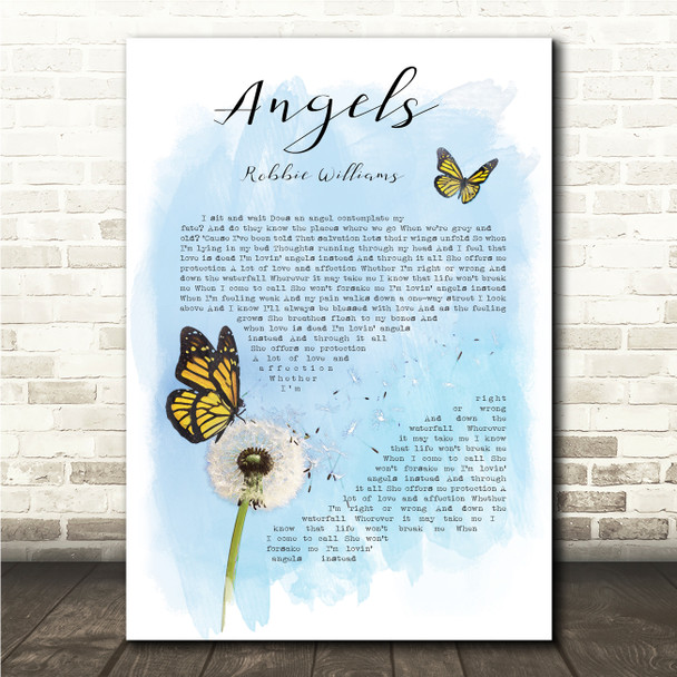 Robbie Williams Angels Butterfly & Dandelion Song Lyric Print