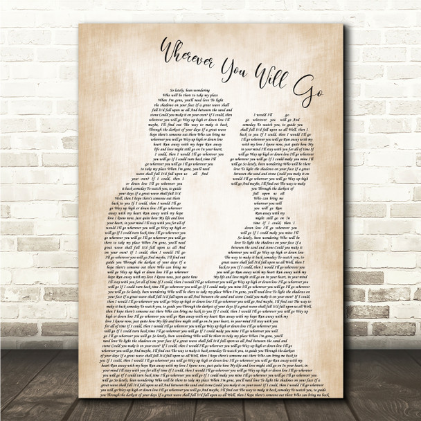 The Calling Wherever You Will Go Man & Lady Song Lyric Print