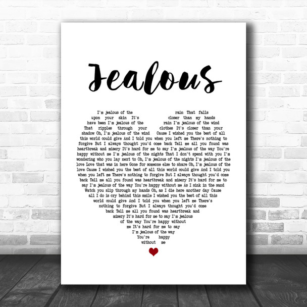 Labrinth Jealous White Heart Song Lyric Music Wall Art Print