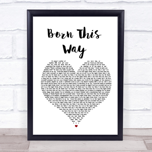 Lady Gaga Born This Way White Heart Song Lyric Music Wall Art Print