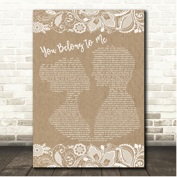 Patsy Cline You Belong to Me Burlap & Lace Song Lyric Print