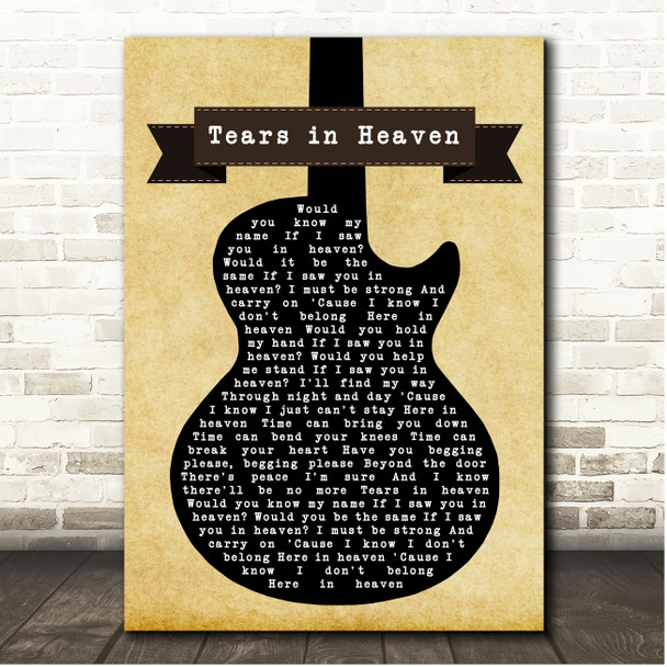 Eric Clapton Tears In Heaven Black Guitar Song Lyric Print