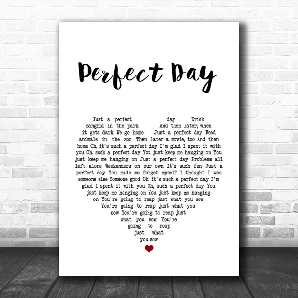 Lou Reed Perfect Day White Heart Song Lyric Music Wall Art Print