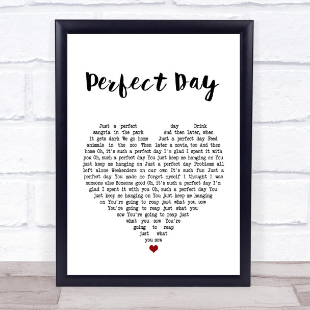 Lou Reed Perfect Day White Heart Song Lyric Music Wall Art Print