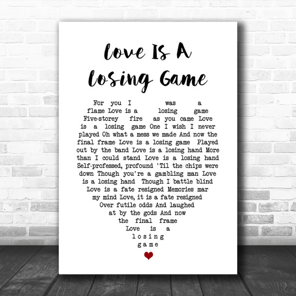 Love Is A Losing Game Amy Winehouse Heart Song Lyric Music Wall Art Print