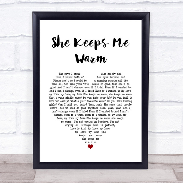 Mary Lambert She Keeps Me Warm White Heart Song Lyric Music Wall Art Print